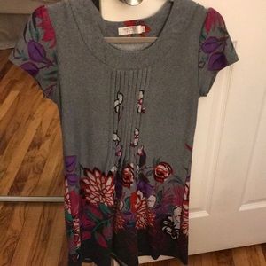 Funky People Gray Floral Printed  Sweater Dress